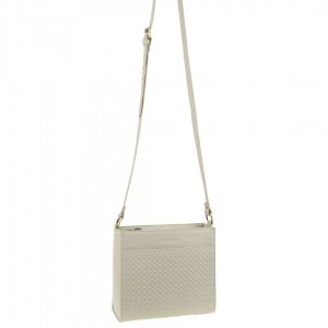 Beige Pierre Cardin Leather Diamond Pattern Embossed Cross-Body Bag | 7593-CUJAD