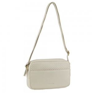 Beige Pierre Cardin Leather Diamond Pattern Embossed Crossbody Bag | 7369-ZSWNJ