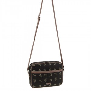 Black Pierre Cardin Canvas Leather Trim Square Cross-body Bag | 8961-OACLE