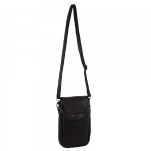 Black Pierre Cardin Leather Embossed Woven Wallet Bag | 5148-FOCUB