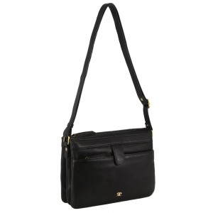 Black Pierre Cardin Leather Layered Style Crossbody Bag | 9517-CTNFQ