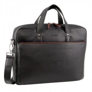 Black Pierre Cardin Leather Multi-Compartment Business Bag | 5872-TWDCN