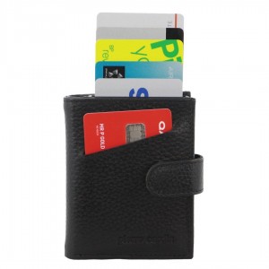 Black Pierre Cardin Leather Smart Slide Card Holder Tab Wallet | 1389-DFRLM