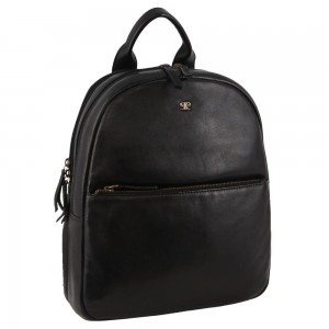 Black Pierre Cardin Rustic Leather Business Backpack Computer Bag | 0426-BOTKV