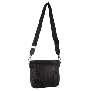 Black Pierre Cardin Webbing Strap Leather Crossbody Bag | 4305-JPCTK