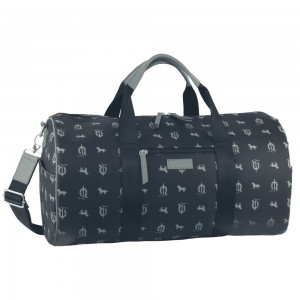 Blue Pierre Cardin Leather Canvas Print Design Duffle Bag | 3970-YFDIR