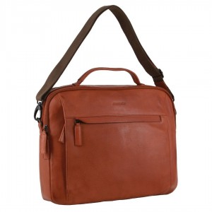 Brown Pierre Cardin Italian Leather Computer Bag | 1620-BGJHV