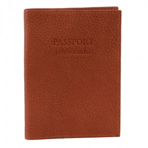 Brown Pierre Cardin Leather Passport Wallet Cover | 0391-QZGAM