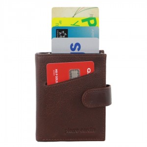 Brown Pierre Cardin Leather Smart Slide Card Holder Tab Wallet | 4926-HRNOB