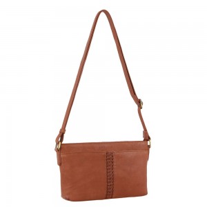 Brown Pierre Cardin Leather Woven Design Crossbody Bag | 1208-VIHYC