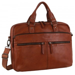 Brown Pierre Cardin Multi-Compartment Leather Computer Bag | 6237-RFLTG