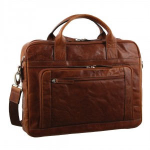 Brown Pierre Cardin Rustic Leather Computer Business Bag | 1749-VGQUE