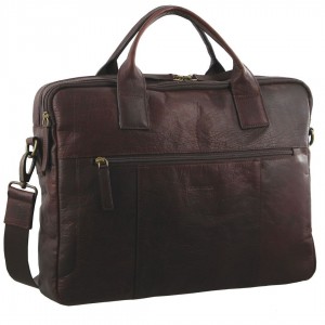 Brown Pierre Cardin Rustic Leather Computer Bag | 8590-JTHVS