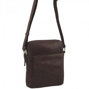 Brown Pierre Cardin Rustic Leather Cross Body Tablet Bag | 6328-RDTGB