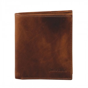Brown Pierre Cardin Rustic Leather Tri-Fold Wallet | 7862-KMGRJ
