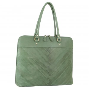 Green Pierre Cardin Herringbone Leather Large Business Bag | 9583-OAILC