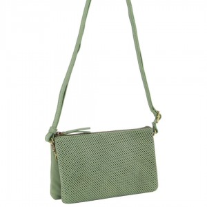 Olive Pierre Cardin Leather Textured Crossbody Clutch Bag | 2310-JDAQP